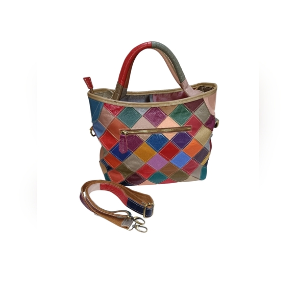 Red and Pink Artistic Patchwork Tote - Picture 2 of 6